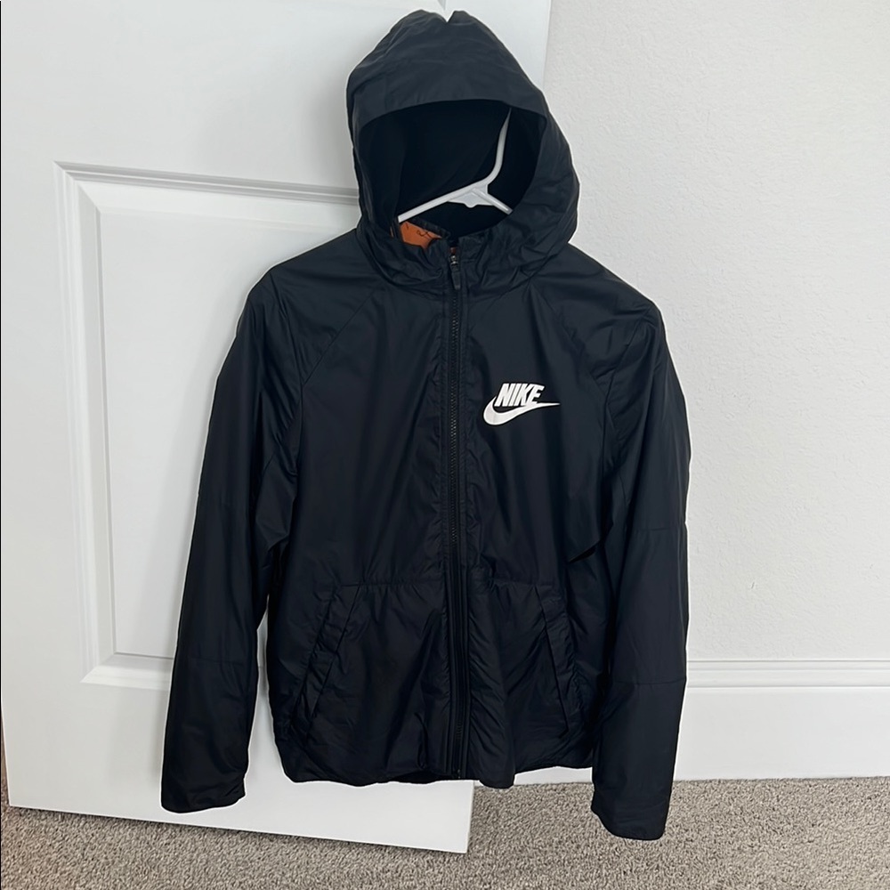 Nike Black Raincoat with Hood and Full-Length Zipper